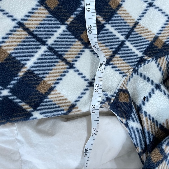Vintage Plaid Navy Cream Preppy Pull Over Fleece half Zip Collared Jacket - Picture 6 of 9